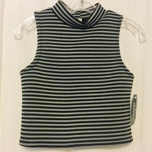 Noble U Black‎ WHITE Striped Top Slim Form Fit Mod